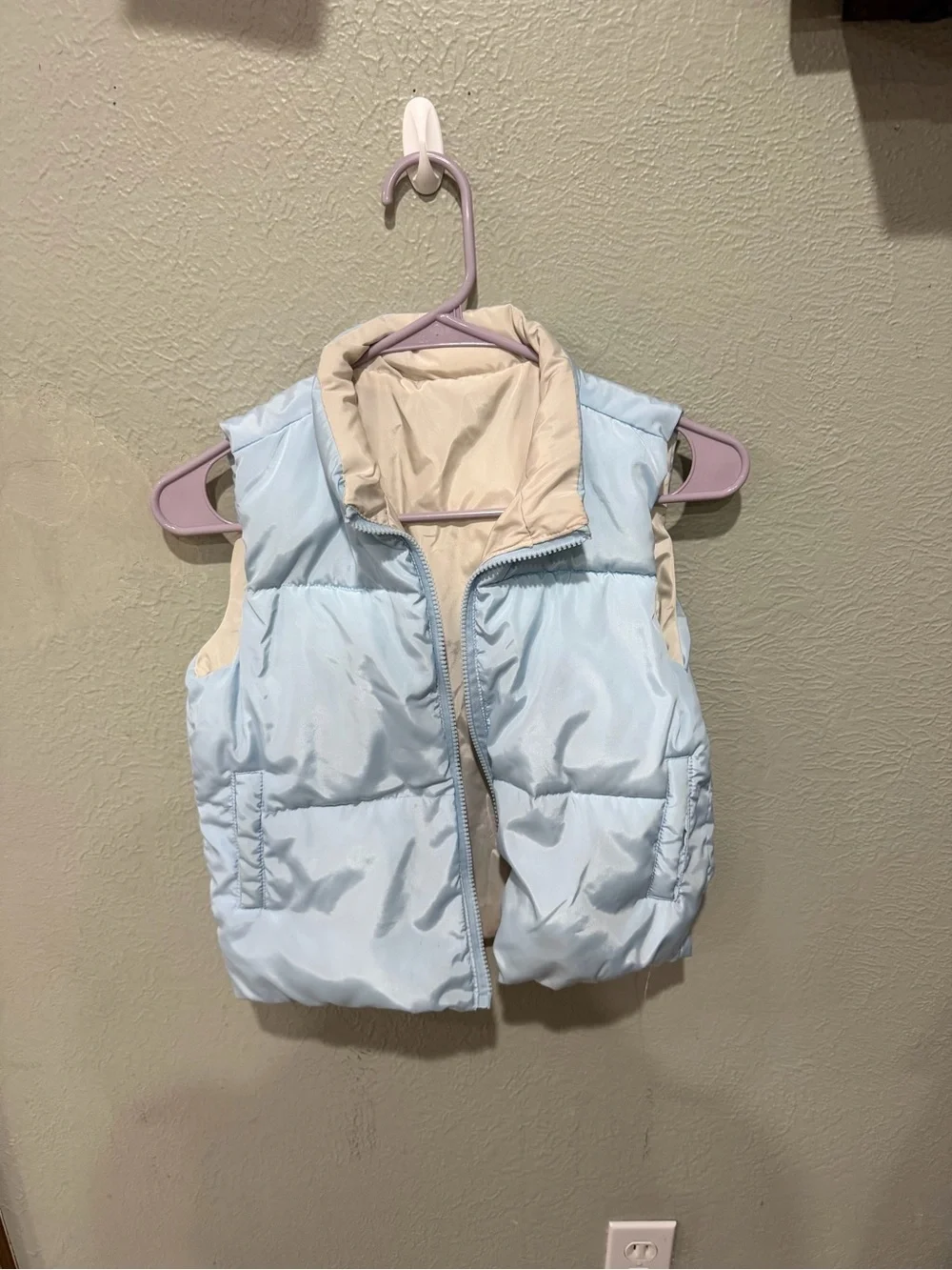 Kids Reversible Puffer Vest in Light Blue and Cream
